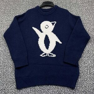 White Chocolate Sweater Men Medium Blue Penguin Knit Long Sleeve Crew Neck Wool